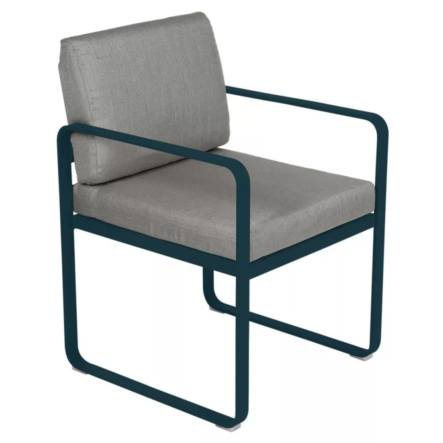 Fermob Bellevie Dining Armchair Tuinstoel Kussen Grey Taupe Acapulco Blue 1 Fermob Bellevie Dining Armchair Tuinstoel Kussen Grey Taupe Acapulco Blue