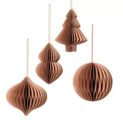 Broste Copenhagen Christmas Mix Papieren Kerstbal Ornament Set Van 4 Indian Tan