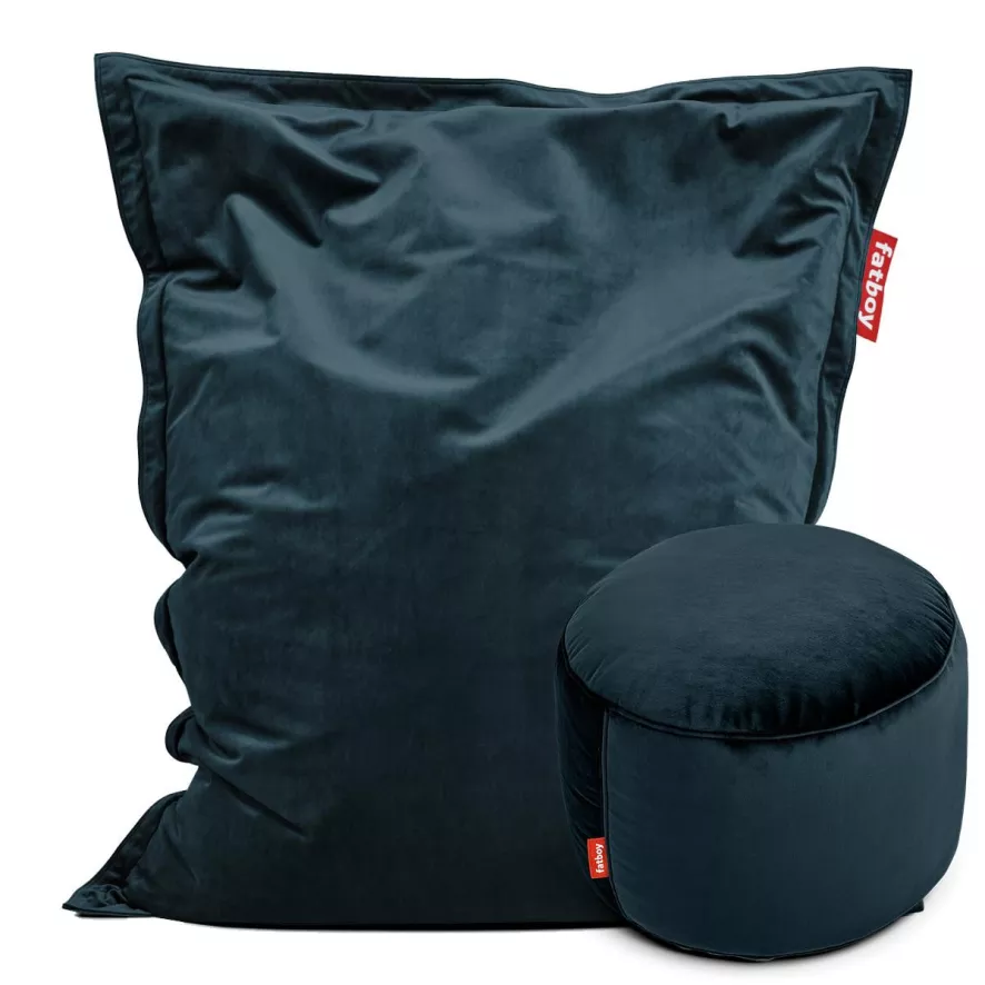 Fatboy Original Slim Velvet Zitzak + Point Poef Recycled Petrol 1 Fatboy Original Slim Velvet Zitzak + Point Poef Recycled Petrol