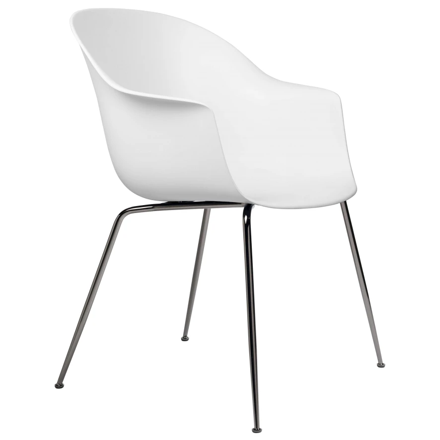 Gubi Bat Eetkamerstoel Zwart Chroom Onderstel Pure White 2 Gubi Bat Eetkamerstoel Zwart Chroom Onderstel Pure White - Afbeelding 2
