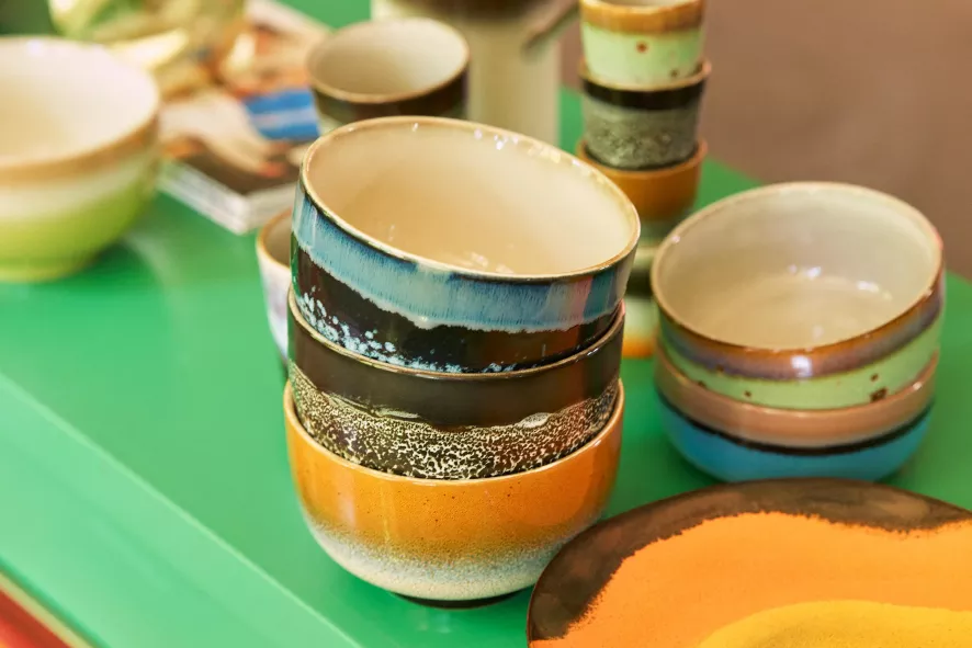 HKliving 70's Ceramic Noodle Schaal Ø13.5 Set Van 4 Groovy 2 HKliving 70's Ceramic Noodle Schaal Ø13.5 Set Van 4 Groovy - Afbeelding 2