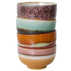 HKliving 70's Ceramic Noodle Schaal Set Van 4 Geyser