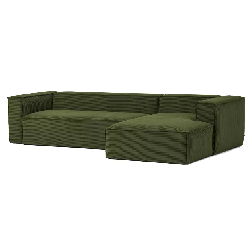 Kave Home Blok 3-zits Bank Met Chaise Longue Rechts Green Corduroy 1 Kave Home Blok 3-zits Bank Met Chaise Longue Rechts Green Corduroy