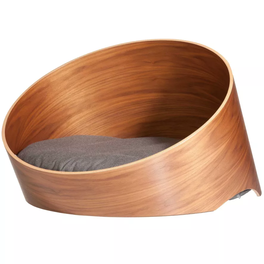 MiaCara Covo Hondenmand Ø60 Walnoot, Kussen Mocca 1 MiaCara Covo Hondenmand Ø60 Walnoot, Kussen Mocca