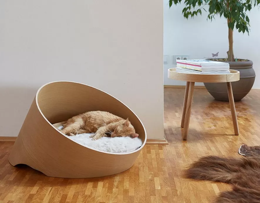 MiaCara Covo Kattenmand Ø60 Walnoot, Kussen Mocca 3 MiaCara Covo Kattenmand Ø60 Walnoot, Kussen Mocca - Afbeelding 3