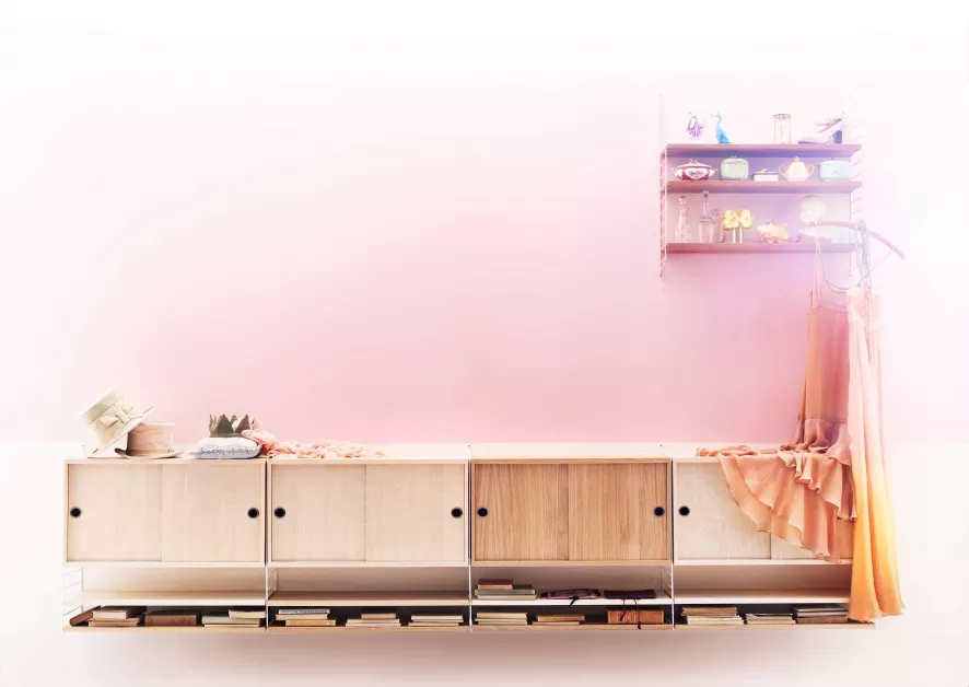 String Furniture Cabinet With Sliding Doors 78 X 20 X 37 Cm Eiken 6 String Furniture Cabinet With Sliding Doors 78 X 20 X 37 Cm Eiken - Afbeelding 6